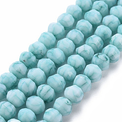 Pale Turquoise Opaque Baking Painted Crackle Glass Beads Strands, Faceted, Rondelle, Pale Turquoise, 8x6.5mm, Hole: 1.2mm, about 50pcs/strand, 12.8 inches(32.5cm)