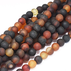 Natural Agate Natural Agate Beads Strands, Frosted, Dyed & Heated, Round, 8~8.5mm, Hole: 1mm, about 48 pcs/Strand, 14.76 inch(37.5 cm)