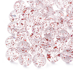 Rouge Perles acryliques transparentes, avec de la poudre de paillettes, ronde, rouge, 10mm, trou: 1.8 mm, environ 960 pcs / 500 g