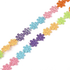 Colorful Daisy Flower Polyester Lace Trims, Embroidered Applique Sewing Ribbon, for Sewing and Art Craft Decoration, Colorful, 1/2 inch(14mm), 15 yards/roll(13.72m/roll)