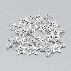 Silver 925 Sterling Silver Charms, with Jump Ring, Star, Silver, 12x10x1mm, Hole: 4mm