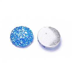 Royal Blue Resin Cabochons, Imitation Druzy Agate, Flat Round, AB Color Plated, Royal Blue, 12x3mm