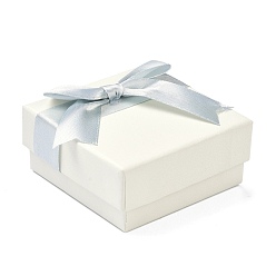 White Cardboard Jewelry Set Box, for Jewelry Packaging, with Bowknot Ribbon Outside and Black Sponge Inside, Square, White, 7.5x7.55x3.9cm