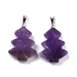 Amethyst Natural Amethyst Pendants, with Platinum Tone Brass Findings, Tree, 26~27x18.5~19x5.5mm, Hole: 5x4mm