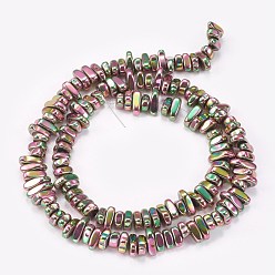 Multi-color Plated Electroplated Non-magnetic Synthetic Hematite Beads Strands, Nuggets, Multi-color Plated, 4~6x5~12x3mm, Hole: 0.7mm, about 100pcs/strand, 15.7 inch(40cm)