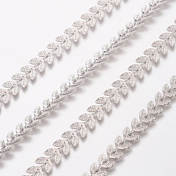 Platinum Brass Handmade Cobs Chains, Link Chains, with Spool, Long-Lasting Plated, Soldered, Leaf, Platinum, 7x6x0.5mm, about 32.8 Feet(10m)/roll