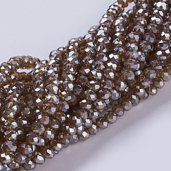 Brun Perles en verre electroplate, plein plaqué, facette, rondelle, brun, 3x2mm, Trou: 0.8~1mm, Environ 185~190 pcs/chapelet, 15.5~16 pouce (39.3~40.6 cm)