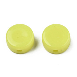 Jaune Vert Perles acryliques opaques, plat rond, jaune vert, 10x5mm, Trou: 1.8mm, environ1300 pcs / 500 g