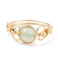 Green Aventurine Natural Green Aventurine Braided Finger Ring, Copper Wire Wrap Gemstone Jewelry for Women, Golden, US Size 8 1/2(18.5mm)