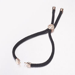 Or Rose Fabrication de bracelet en nylon torsadé, fabrication de bracelet de curseur, avec les accessoires en laiton, arbre de la vie, noir, or rose, 8-5/8 pouces (220 mm), 3mm, Trou: 2mm