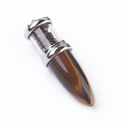 Tiger Eye Natural Tiger Eye Big Pendants, with Platinum Tone Brass Findings, Bullet, 50~53x16~17mm, Hole: 5x7~8mm