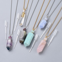 Mixed Color Natural Gemstone Perfume Bottle Pendant Necklaces, with Stainless Steel Box Chain and Plastic Dropper, Hexagonal Prism, Mixed Color, 27.4 inch~27.5 inch(69.5~69.9cm), Bottle Capacity: 0.15~0.3ml(0.005~0.01 fl. oz)