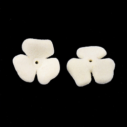 Beige Flocky Acrylic Bead Caps, 3-Petal, Flower, Beige, 22x23x8mm, Hole: 1mm