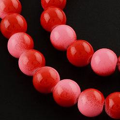Красный Двухцветные выпечки окрашенные стекла шарик нити, круглые, красные, 8 мм, отверстие : 1.3~1.6 мм, около 104 шт / нитка, 32.7 дюйм