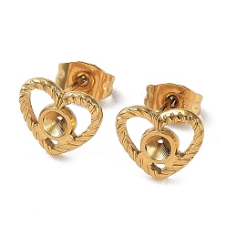 Real 18K Gold Plated Ion Plating(IP) Rack Plating 304 Stainless Steel Stud Earring Findings, Earring Settings for Rhinestone, Heart, Real 18K Gold Plated, 9x10mm, Pin: 0.7mm, Fit for 2.5mm Rhinestone