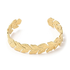 Real 18K Gold Plated 304 Stainless Steel Cuff Bangles, Leaf Open Bangles for Women, Real 18K Gold Plated, Inner Diameter: 2-3/8x2-1/8 inch(5.9x5.3cm), 12mm