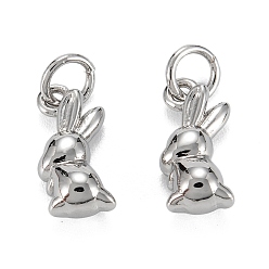 Platinum Brass Charms, with Jump Ring, Long-Lasting Plated, Lead Free & Nickel Free & Cadmium Free, Rabbit, Real Platinum Plated, 13x6x4.5mm, Jump Ring: 5x1mm, 3.5mm Inner Diameter