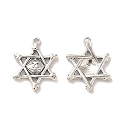 Antique Silver Tibetan Style Alloy Pendants, Star of David with Eye Charm, Antique Silver, 25x19x2mm, Hole: 2mm, about 277pcs/500g.