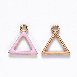 Pink Alloy Enamel Charms, Triangle, Light Gold, Pink, 15x14x2mm, Hole: 1.8mm