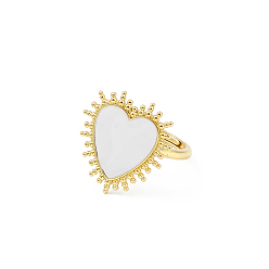Blanc Chevalière coeur émail réglable, bijoux en laiton plaqué or véritable 18k pour femmes, sans plomb et sans cadmium, blanc, diamètre intérieur: 17 mm