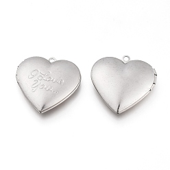 Stainless Steel Color Valentine's Day 304 Stainless Steel Locket Pendants, Photo Frame Charms for Necklaces, Heart with Word I Love You, Stainless Steel Color, Tray: 20x21.5mm, 29x28.5x6.5mm, Hole: 2mm