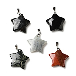 Mixed Stone Natural Mixed Gemstone Pendants, with Platinum Tone Brass Findings, Star Charm, 29x30x8mm, Hole: 6x4mm