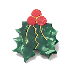 Holly Leaves Christmas Cellulose Acetate Alligator Hair Clip, with Alloy Chips, Green, 40x34mm