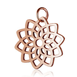 Rose Gold 304 Stainless Steel Pendants, Flower, Rose Gold, 16.5x16x1mm, Hole: 3mm