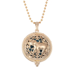 Elefante Collares con medallón magnético de aleación dorada, Sábana de algodón de aromaterapia dentro de collares de botellas de perfume., elefante, 31.50 pulgada (80 cm)