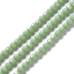 Dark Sea Green Faceted(32 Facets) Glass Beads Strands, Round, Dark Sea Green, 6x5.5mm, Hole: 1.2mm, about 95pcs/strand, 22.24''(56.5cm)