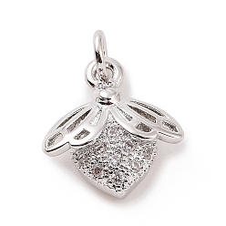 Platinum Brass Micro Pave Cubic Zirconia Charms, with Jump Ring, Bees Charm, Platinum, 13.5x12x4mm, Hole: 2.8mm