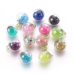 Mixed Color Transparent Glass Bottle Pendants, with Glass Rhinestone Inside and  Eco-Friendly Plastic Bottle Caps, Round, Mixed Color, 21x16mm, Hole: 2.5mm