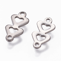 Stainless Steel Color 201 Stainless Steel Links connectors, Heart to Heart, Stainless Steel Color, 12x6x0.8mm, Hole: 1mm