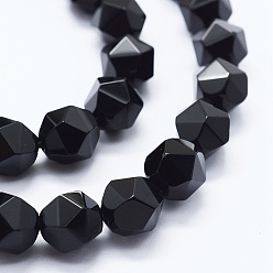 Black Onyx Natural Black Onyx Beads Strands, Dyed & Heated, Faceted, Oval, 10x9mm, Hole: 1mm, about 39pcs/strand, 15.3 inch