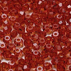 Brique Rouge Des billes de verre transparentes, facette, Toupie, firebrick, 2x2mm, Trou: 0.7mm, environ 720 pcs / sachet 