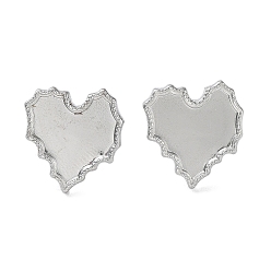 Stainless Steel Color 304 Stainless Steel Stud Earring Findings, Earring Settings, Heart, Stainless Steel Color, 17x16mm, Pin: 0.7mm, Tray: 15x13mm