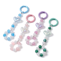 Mixed Color Resin & Acrylic Beaded Pendant Decorations, with Alloy Spring Gate Rings, Heart, Mixed Color, 120~122mm