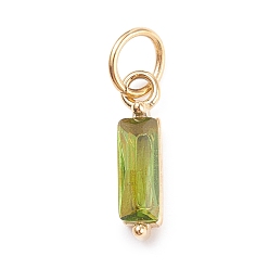 Yellow Green 304 Stainless Steel Cubic Zirconia Pendants, Rectangle, Golden, Yellow Green, 17x4x4mm, Hole: 5mm