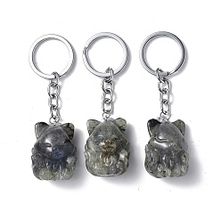 Labradorite Porte-clés en labradorite naturelle, avec des fermoirs porte-clés en fer, fox, 8 cm