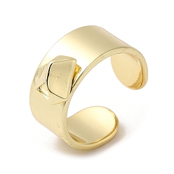 Настоящее золото 18K Латунные открытые кольца-манжеты с орнаментом в форме ромба, широкое кольцо для женщин, реальный 18 k позолоченный, 8.5 мм, внутренний диаметр: 16.8 мм