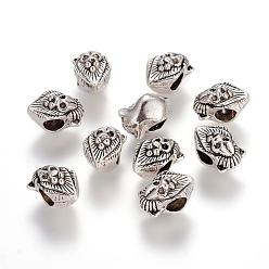 Antique Silver Alloy European Beads, Large Hole Beads,  Cadmium Free & Lead Free, Lion Head, Antique Silver, 13x7x7mm, Hole: 4mm