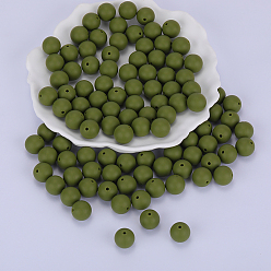 Vert Olive Foncé Perles focales rondes en silicone, perles à mâcher pour les jouets de dentition, Diy soins infirmiers colliers faisant, vert olive foncé, 15mm, Trou: 2mm