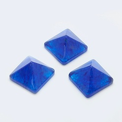 Pastèque Pierre En Verre Cabochons en verre bleu pierre de melon d'eau, pyramide, 20x20x12~13mm, longueur diagonale: 26 mm