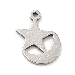 Stainless Steel Color 201 Stainless Steel Pendants, Moon with Star, Stainless Steel Color, 13x10.5x1mm, Hole: 1mm