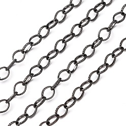 Gunmetal Iron Cable Chains, Textured, Unwelded, with Spool, Flat Oval, Gunmetal, 8x6x1mm, about 164.04 Feet(50m)/roll