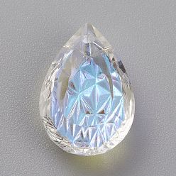 Crystal Shimmer Embossed Glass Rhinestone Pendants, Teardrop, Faceted, Crystal Shimmer, 19x12x6mm, Hole: 1.6mm