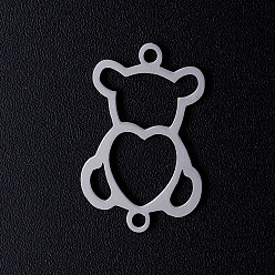 Stainless Steel Color 201 Stainless Steel Links connectors, Bear with Heart, Stainless Steel Color, 21x14x1mm, Hole: 1.5mm
