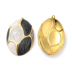Old Lace Enamel Pendants, with 304 Stainless Steel Finding, Real 18K Gold Plated, Oval Charm, Old Lace, 32.5x21.5x5.8mm, Hole: 1.2mm