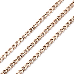 Rose Gold Ion Plating(IP) 304 Stainless Steel Faceted Curb Chains, Soldered, with Spool, Rose Gold, 3.5x2x0.5mm, about 10m/Roll