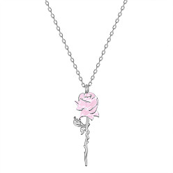 Pink SHEGRACE Rose Rhodium Plated 925 Sterling Silver Pendant Necklaces, with Epoxy Resin and Cable Chains, Platinum, Pink, 17.32inch(44cm)